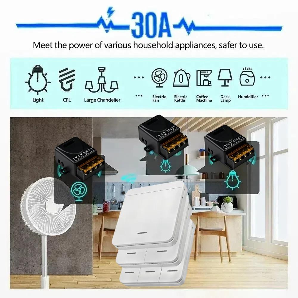 Wireless ON OFF Switch RF 433 Module Remote Control Light Switch 1/2/3 Gang Wall Switch 30A 110V 220V For Home Bedroom Led Light
