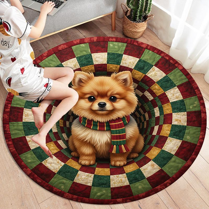 The puppy on the carpet Round Area Rug,Carpet Rug for Living Room Bedroom Sofa Playroom Decor,Non-slip Floor Mat
