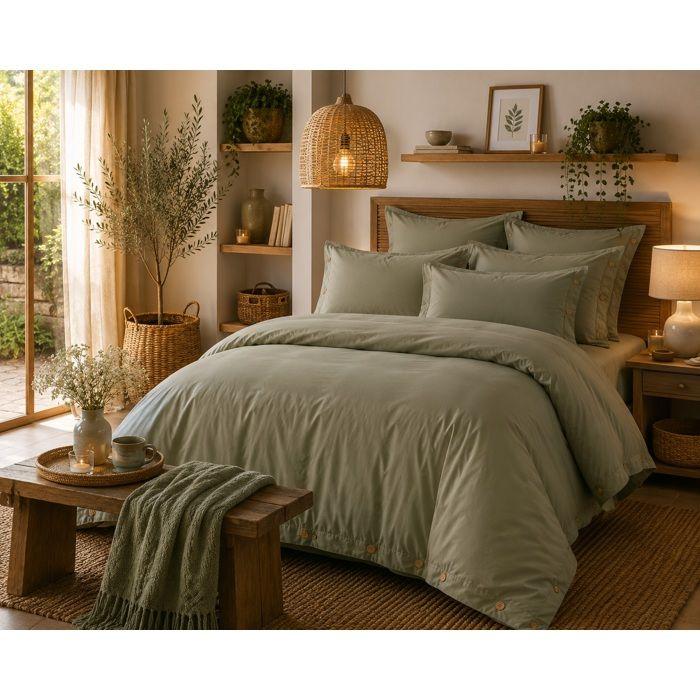 Housse de couette en percale 240 x 260 cm vert sauge Perrine
