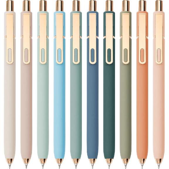 Linbsunne Gel Pens Black Ink Pens for Office 0.5mm Fine Point Pen Smooth Writing Retractable (Metal Gold Clip-10 Pcs)