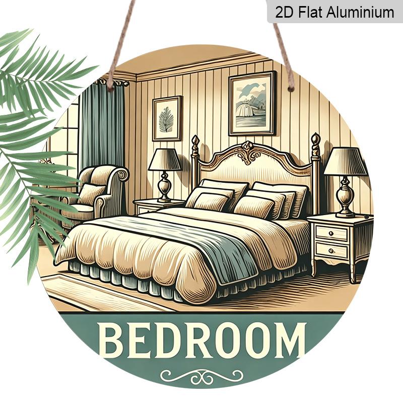 

2D Flat Aluminum Retro-style Bedroom-themed Signage Wall Decoration, Available in Various Sizes, Printed with The Word Bedroom . Suitable for 20*20cm