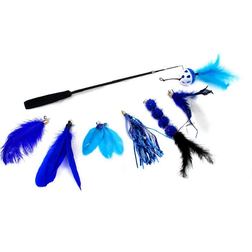 Cat Feather Toy 8PC Replacement Cat Stick With Bell Cat Feather Teaser Wand Pet Kitten Interactive Toy Retractable Fishing Road