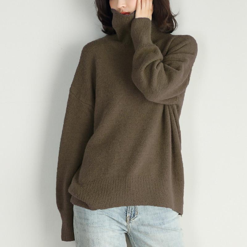 Solid Color Turtleneck Sweater Women's Autumn and Winter Inner Wear Loose and Thin Retro Lazy Style Small Pullover Knitted Bottoming Shirt