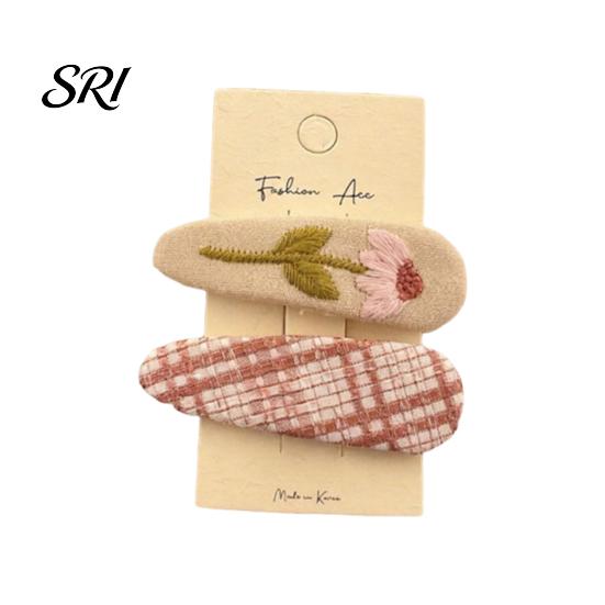 Durable Hair Clips 1 Pair Hairpins Rounded Edges Metal Stable Grip Hand-Embroidered Everyday Wear Flower Pattern Wide BB Clip Side Bang Accessories