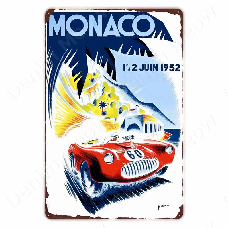 Monaco Grand Prix Vintage Metal Sign, Car Racing Tin Plaque, Motorcycle Retro Poster For Bar, Man Cave, Home, Autos Wall Decor