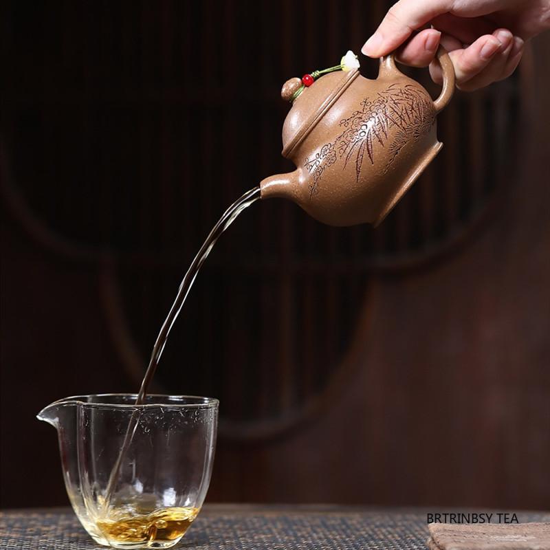 240ml Chinese Yixing Purple Clay Teapot Handmade Bamboo Leaf Tea Pot Beauty Tea Infuser Kettle Zisha Tea Set Teaware Accessories