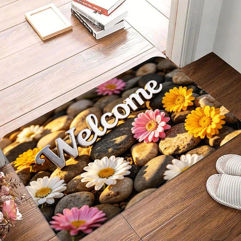 Minimalist Floral Welcome Message Floor Mat for Entering The Door Bedroom and Room Decoration Floor Mat for Home Decor