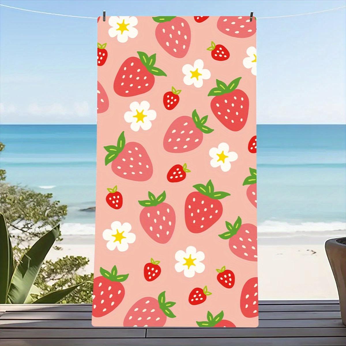 

Beach towel pink background strawberry pattern sunscreen windproof suitable for beach pool camping travel beach blanket W30*H60(CM)