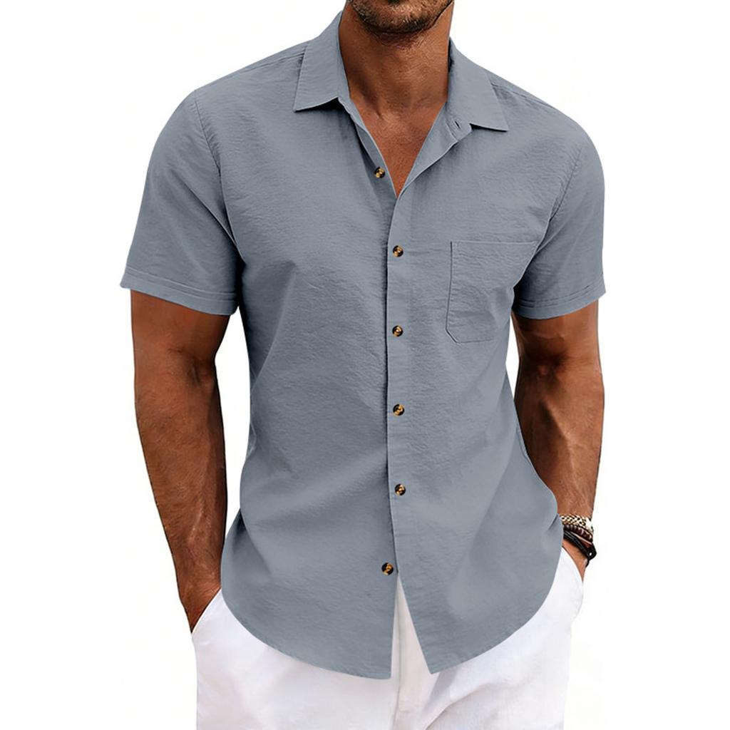 Men's Summer Loose Collar Button-Up Top  Men's Casual Beach Short-Sleeve Shirt