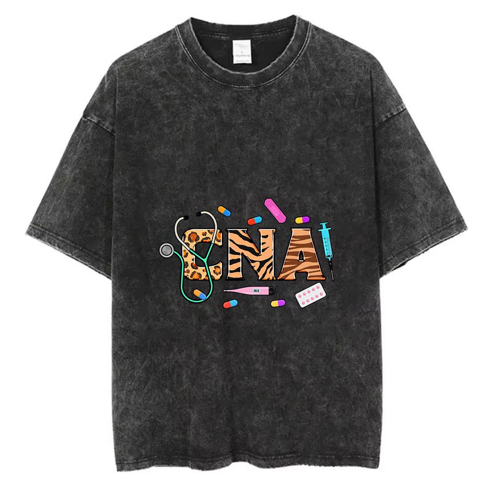 Certified Nursing Assistant Tees Leopard and Colorful Print Designs with Medical Icons for Healthcare Workers S
