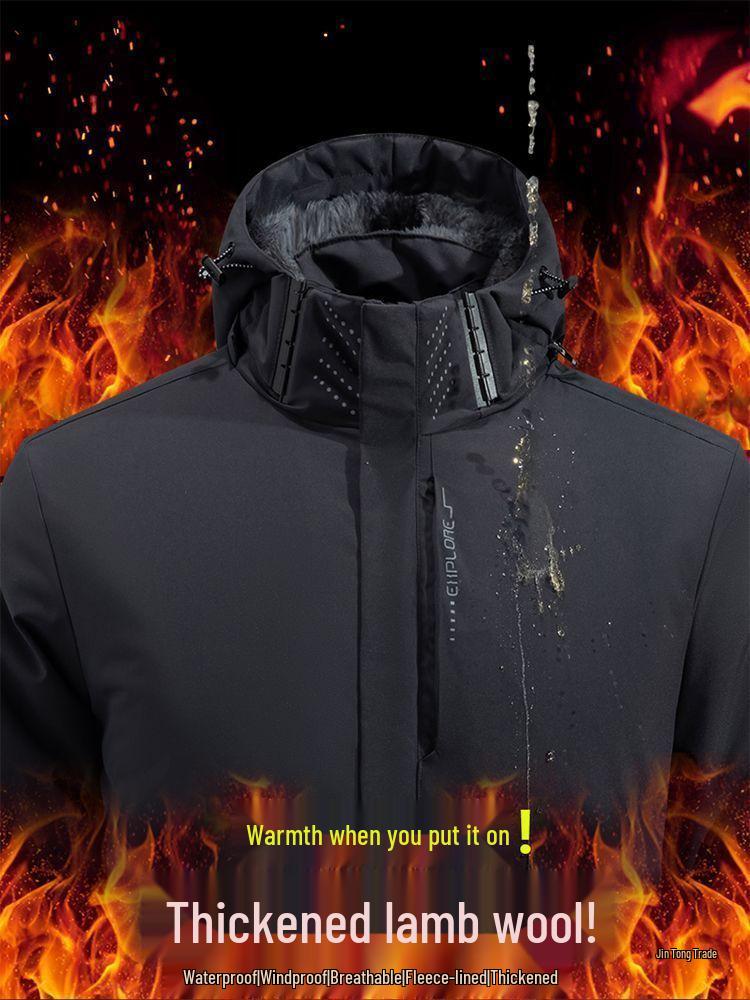 Men's Winter Windproof Waterproof Cotton Jacket with Velvet Lining - Warm Outdoor Coat for Takeaway Riders