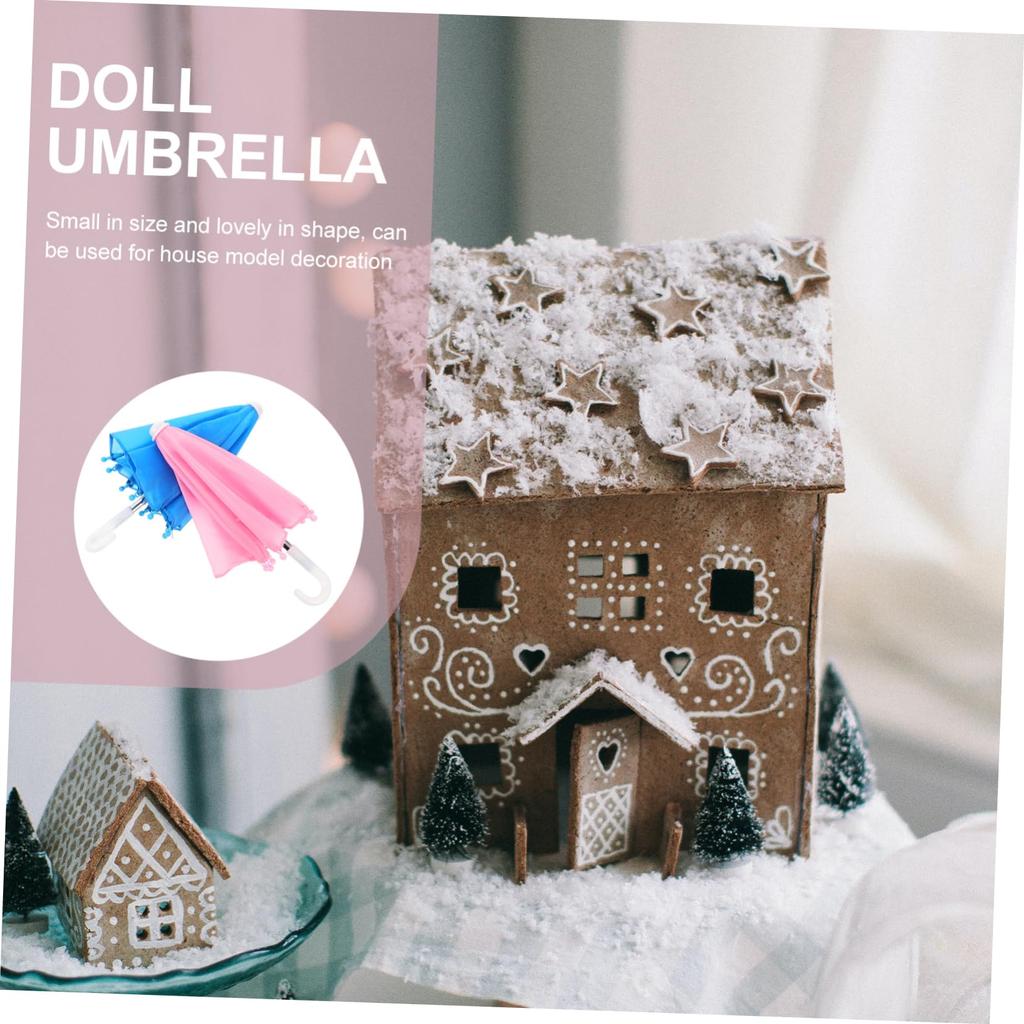 VICASKY Miniature Umbrellas, 1/12 Scale, Set of 2, Cute Toys for Kids, Fabric and Alloy Decor, Foldable, Dollhouse Decoration, Photography Prop