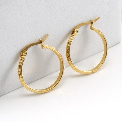 18K Gold Titanium Steel Great Wall Pattern Buckle Earrings Women'S Fashion Simple Stainless Steel Earrings Earrings