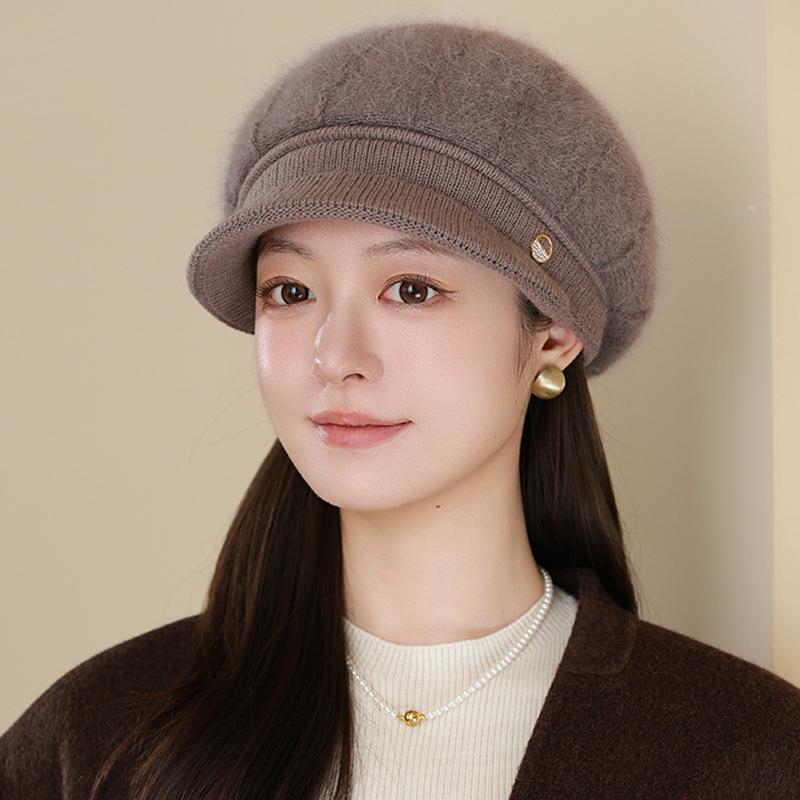 Middle-Aged and Elderly Thick Rabbit Fur Duck Tongue Beret Outdoor Windproof Mother Warm Knitted Cap