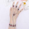 Vintage Silvery Long Chains Finger Pulling Bracelet Alloy Carving Flower Round Acrylic Gem Boho Ethnic Women's Bracelet Jewelry