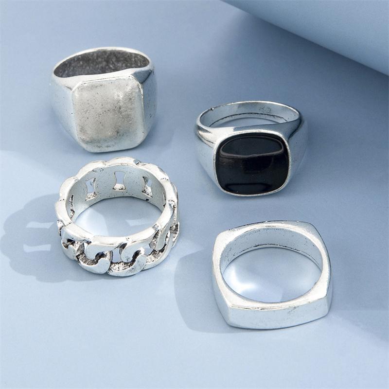 Juego de 4 anillos de metal vintage para hombre, estilo punk, estilo hip hop