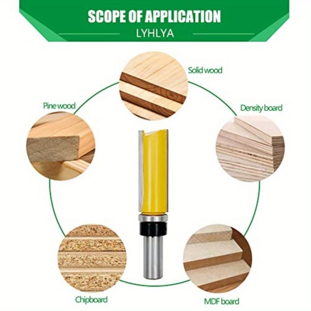 Flush Trim Bit with Bearing, 2 Inch Cutting Length and 1/2 Inch Shank, Carbide Pattern Router Bit, Woodcutting Woodworking Tools