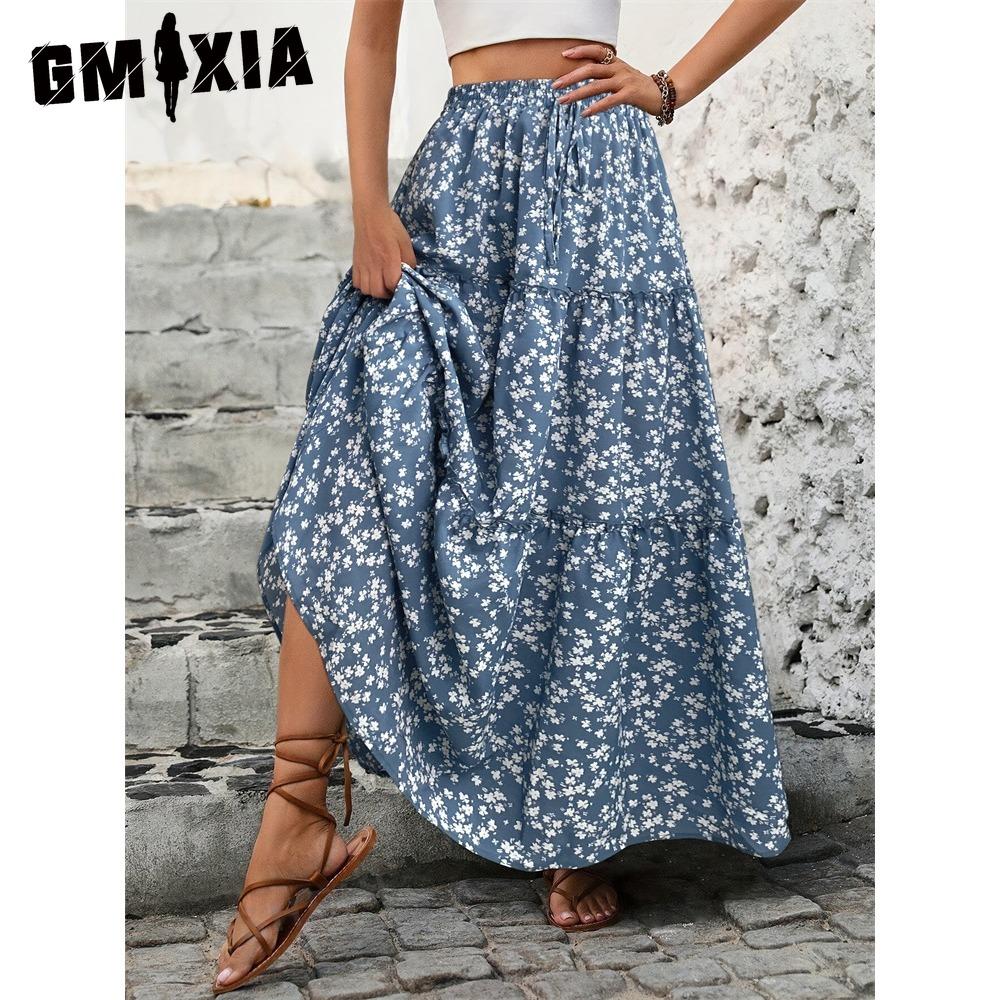 

GMXIA Women s Fashion Casual Floral Print Summer Spring Skirt S чёрный