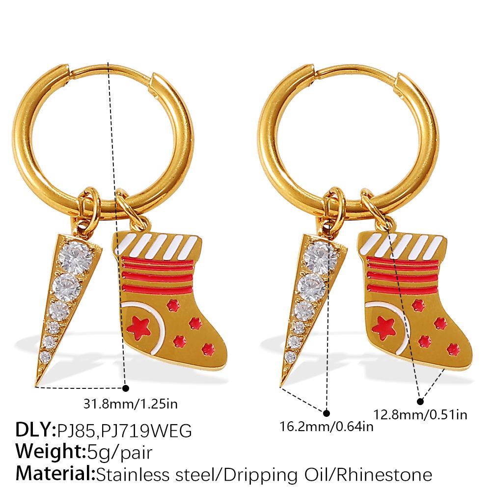 2025 DIY Christmas Style 18K Gold Plated Stainless Steel Pendant Earrings for Women