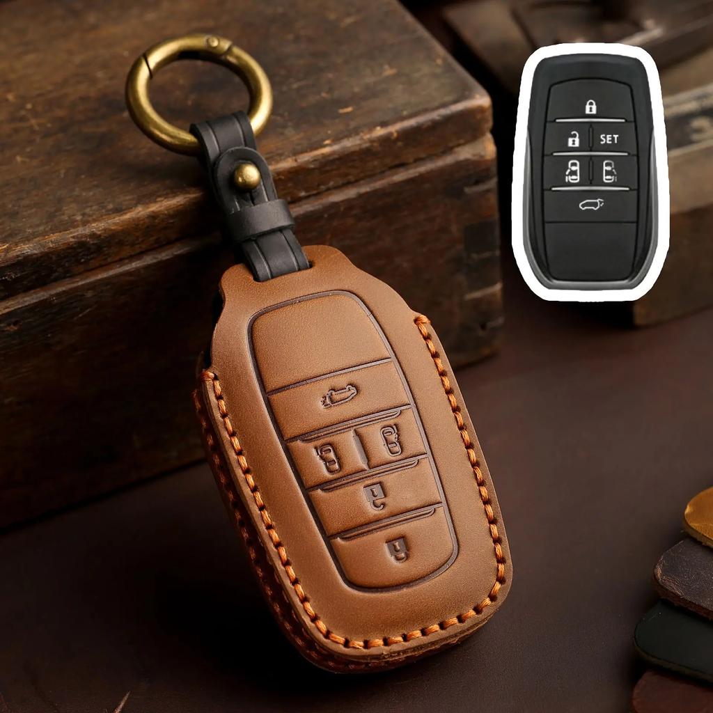 For TOYOTA Sienna RAV4 VENZA Mirai Hybrid Vehicles Alphard PREVIA Voxy Keyless Go Remote Leather Car Key Cover Case Keychain Set