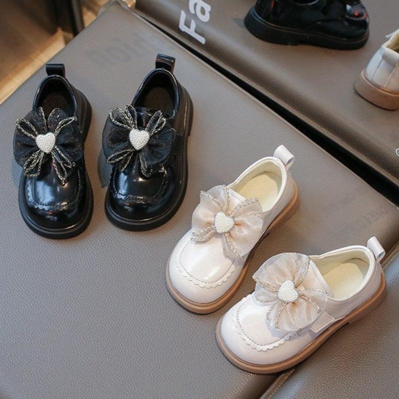 Girls Black Princess Leather Shoes Kids Fashion Loafers Stylish Flat Shoes for Spring