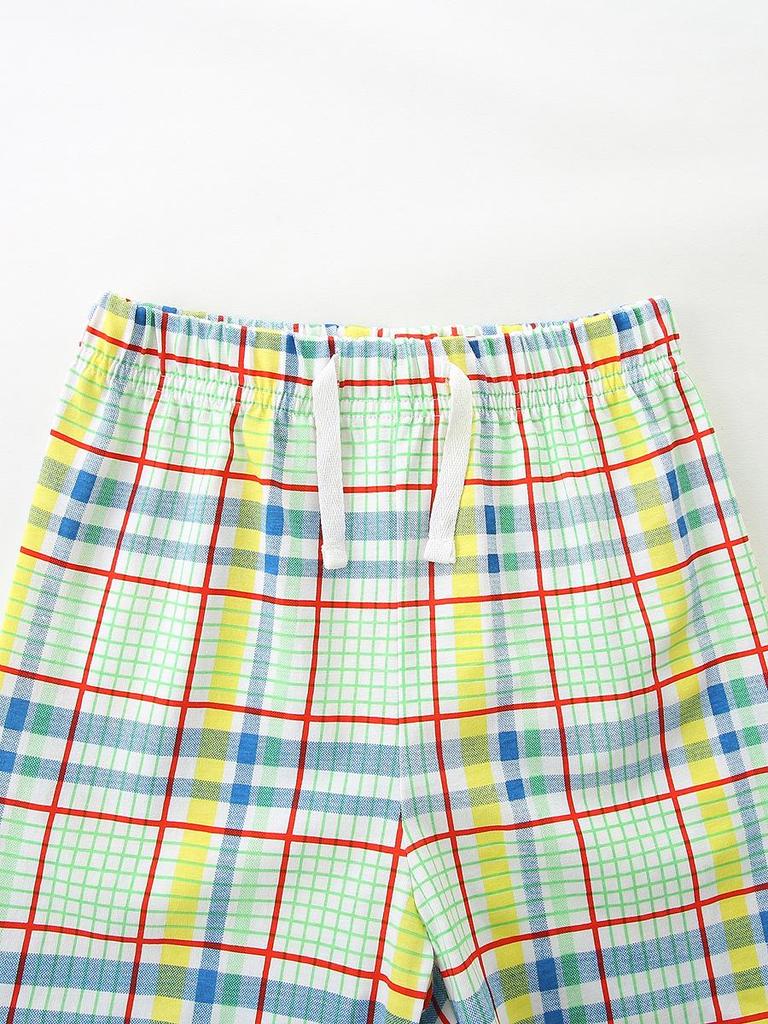 Summer 2026 Boys' Plaid Dinosaur Print Shorts Set - European & American Style Two-Piece