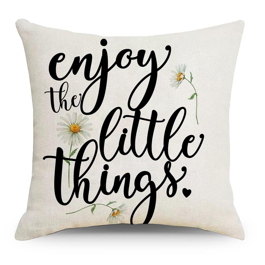 Little Daisy Flower Printed Linen Pillow Cover Home Pillow Cushion Cover