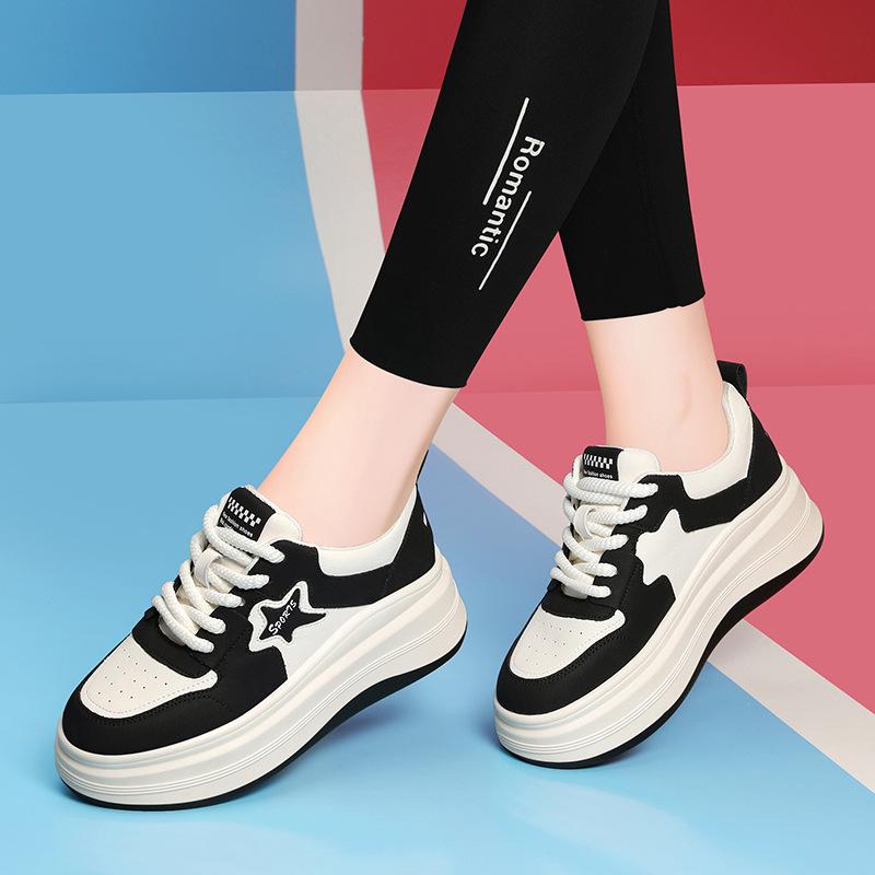 Genuine Leather Board Shoes Sneakers for Women's Spring and Autumn New Style Sponge Cake Sole Non-slip Lightweight Casual and Versatile Women's