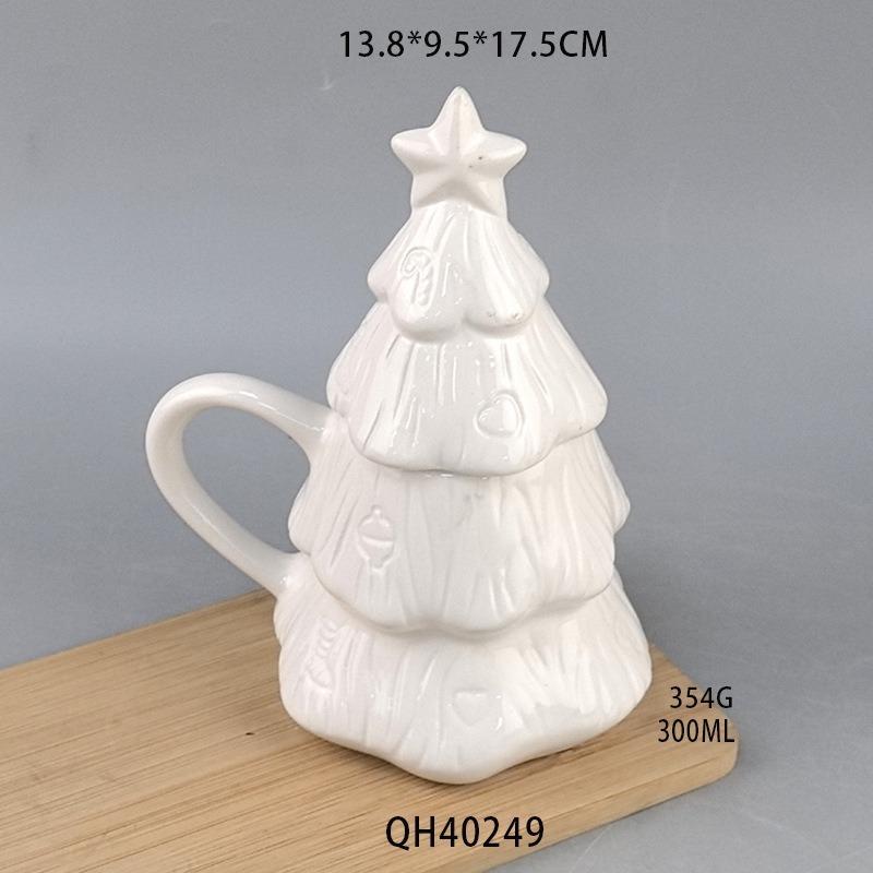 Christmas Creative Limited Christmas Tree American Ceramic Cup with Lid Pure White Mug Coffee Cup Couple