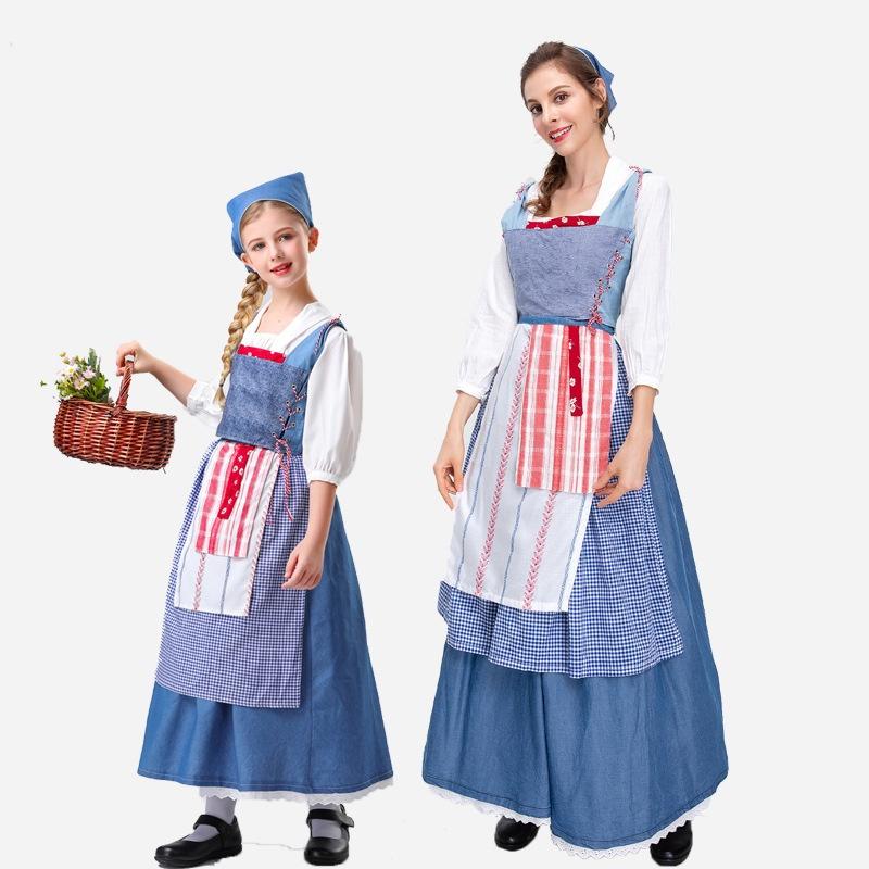 Girl Match Little Cinderella Cosplay Costume Halloween Clothing Match Plaid Blue