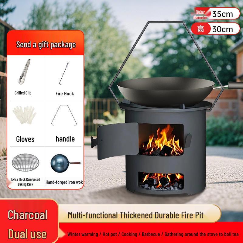 Portable Outdoor Firewood Stove: Multi-Functional and Thickened for Camping, Picnics, and Tea Brewing