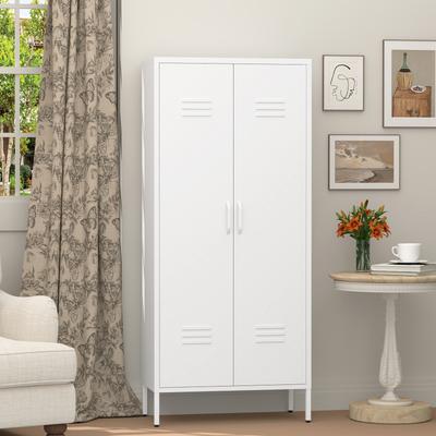 White 2-Door Metal Storage Cabinet with Adjustable Shelves, Ideal for Clothing Storage In Bedroom, Living Room, Office & Gym