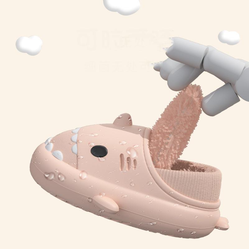 Fashion Litfun Plüschfutter Cartoon Hai Hausschuhe Für Damen Herren Zum Hineinschlüpfen Baumwoll-Pantoletten Wasserdichte Plateau-Plattform Plüsch Gemütlich Warm Herren Hausschuhe