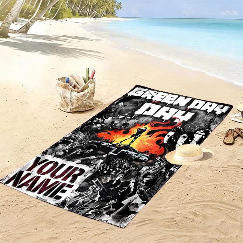 Name Custom Band Green Day Print Beach Towel, Large Soft Quick Dry Towel for Beach Camping Swimming