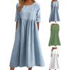 Strandkleid Kurzarm Rundhalsausschnitt Tasche Knitterarm Lässig Alltagskleidung Leinen Einfarbig Damenkleid Urlaubsaccessoire