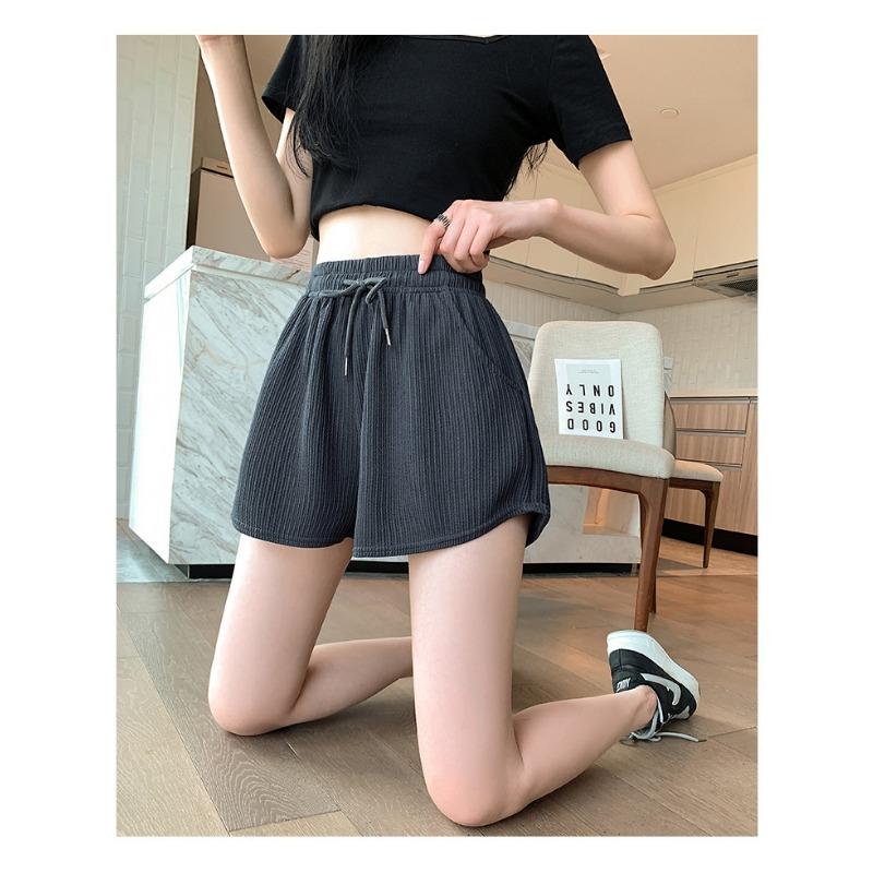 Letnie Cienkie Szorty Fitness do Biegania Damskie Luźne Casualowe Duży Rozmiar Szerokie Nogawki Spodnie z Wysokim Stanem w Linię A Sportowe Szorty Hot Pants