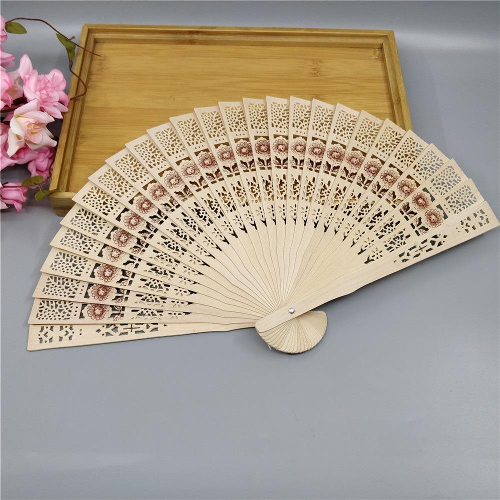 

1pc High Quality Hollow Sandalwood Fan Chinese Style Classical Fragrant Wood Fan Wooden Crafts Japanese Folding Fan Female Fan 7 inches