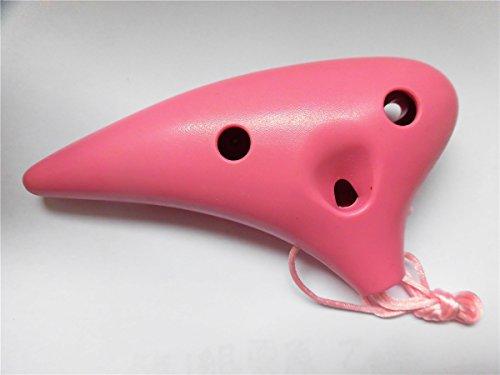 TNG Ocarina, 12-Hole Alto, Pink, Plastic, C Key, AC (with Strap), with Brass Tube, Resin, Pink