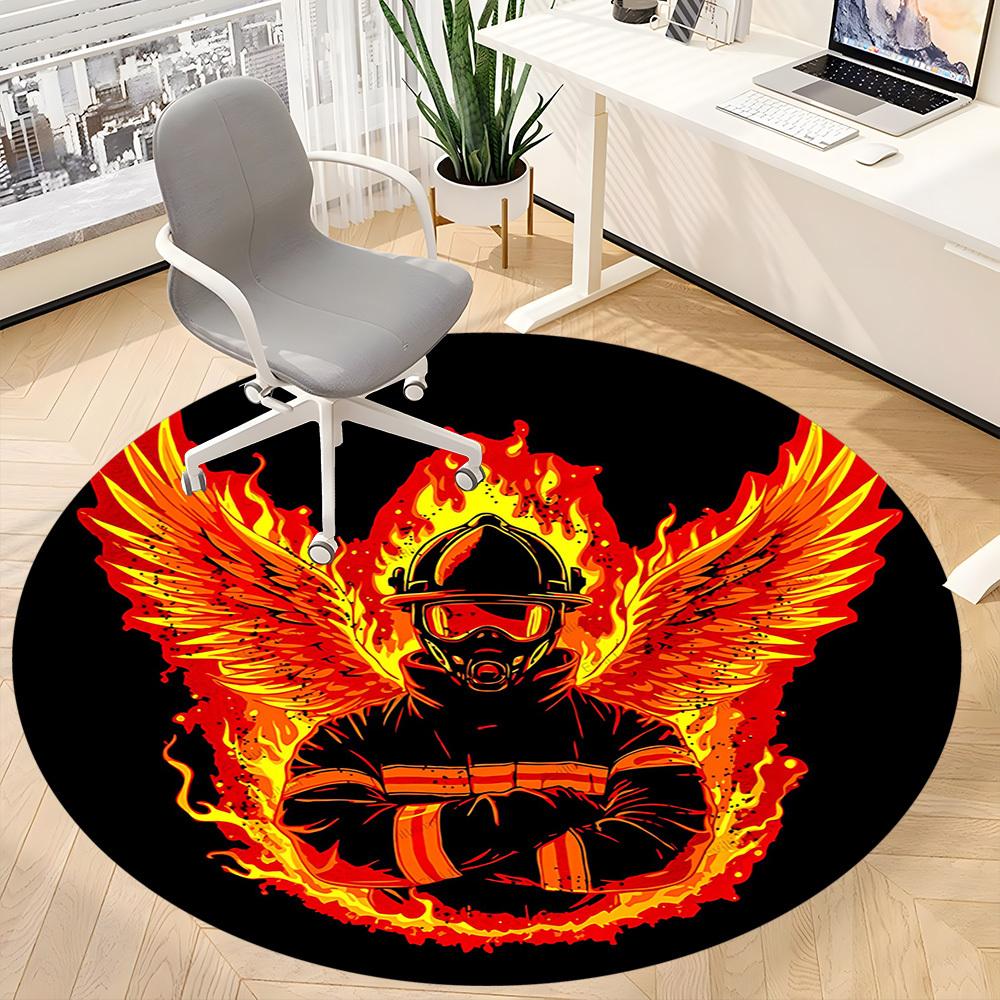 1pc Firefighter Phoenix Office Round Area Rug,  Mat Suitable ForOffice, Under Office Chairs Bedroom Living Room Home Decor, Room Deco