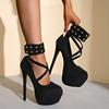 Women's Thin Heel Shoes Spring New Round Head Shallow Mouth Suede Rivet Thick Soles Non-slip High Heels