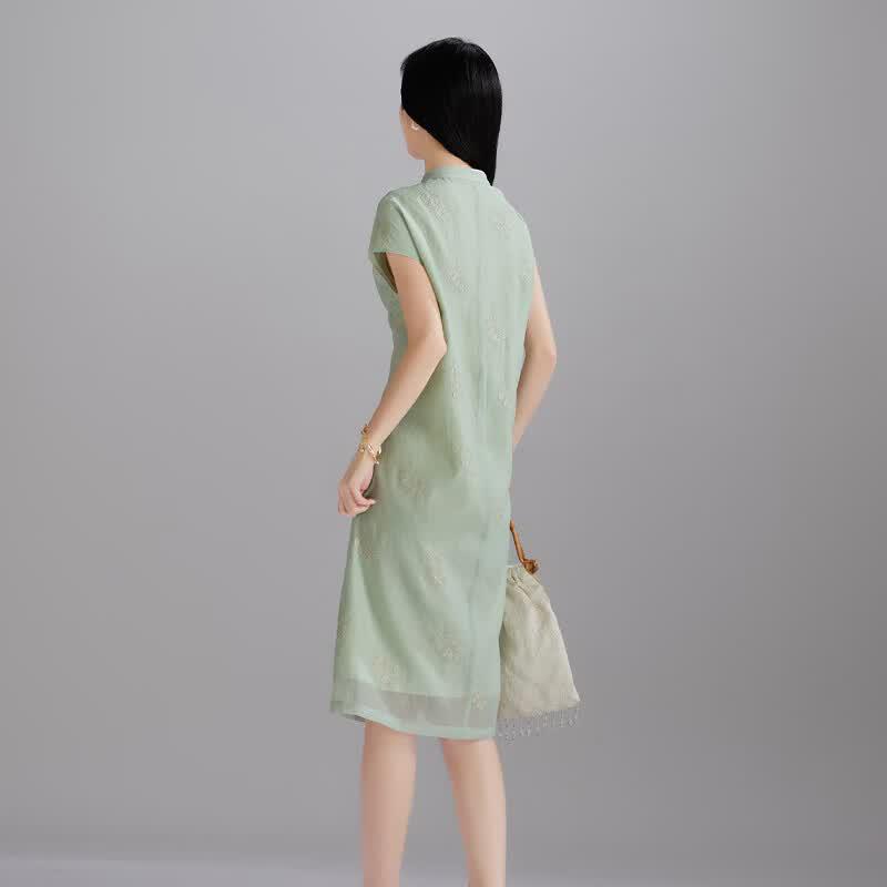 SOFSIL New Chinese Style Bamboo Leaf Embroidered Qipao Dress