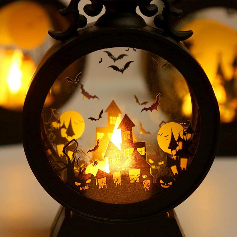 Halloween Witch Pumpkin Lantern Portable LED Vintage Castle Lantern For Table Centerpieces Windows Walls Decoration