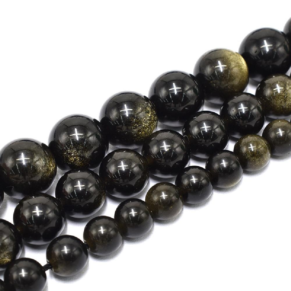 Golden Obsidian Stone Natural Round Beads 15"Strand Smooth Loose Spacer Beads 4/6/8/10/12mm for Jewelry Making DIY Bracelets Accessories