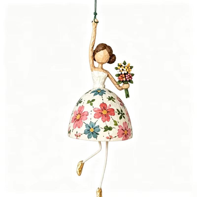 Hand Painted Ballerina Lady Figurine with Dangling Legs Whimsical Dancing Lady Hanging Ornament Vintage Women's Shaped Decor