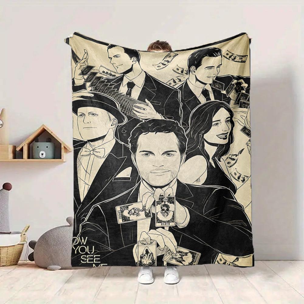 1pc Now You See Me Flannel Throw Blanket - HD Printed Lightweight Soft Warm All-Season Blanket for Sofa, Bed, Travel, Camping 082