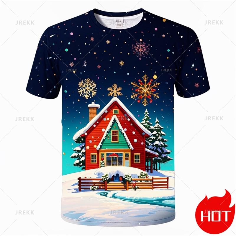 Summer Fashion 3D Merry Christmas Print T Shirt Cute Santa Xmas Christmas Trees Graphic T-shirts Men Funny Snowflakes Tee Shirts
