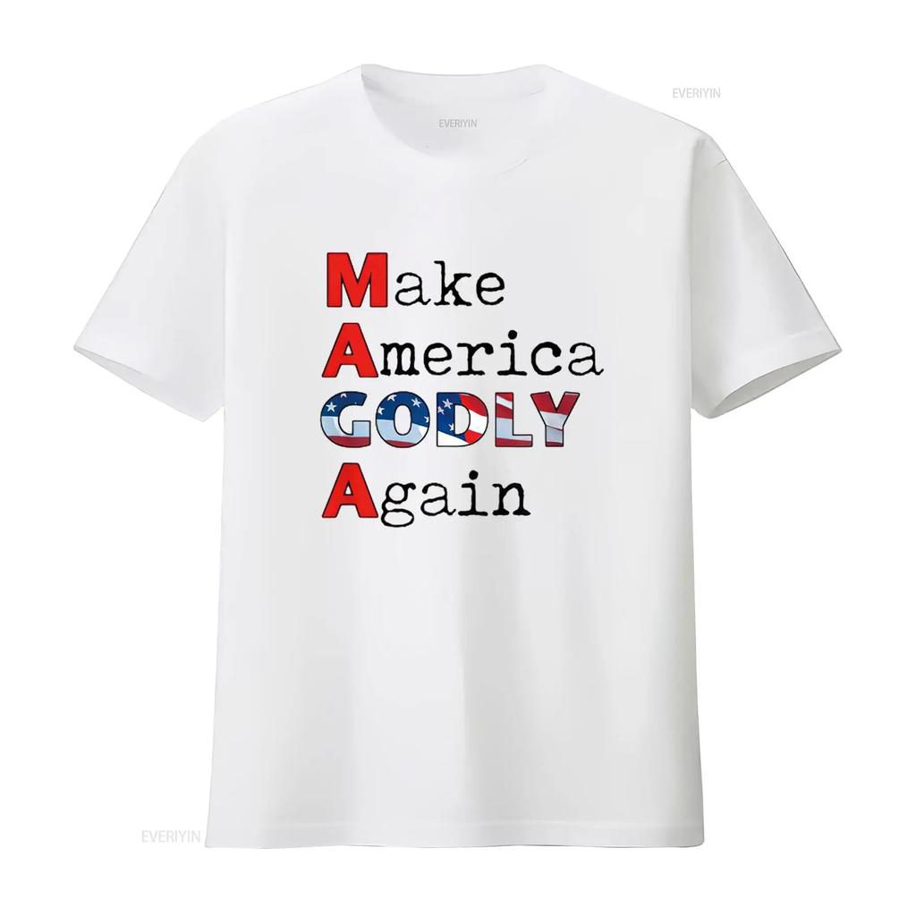 MAGA Make America GODLY Again Womens T Shirt White X Large Vintage Washed Top For Everyday Wear Streetwear Graphic Homme