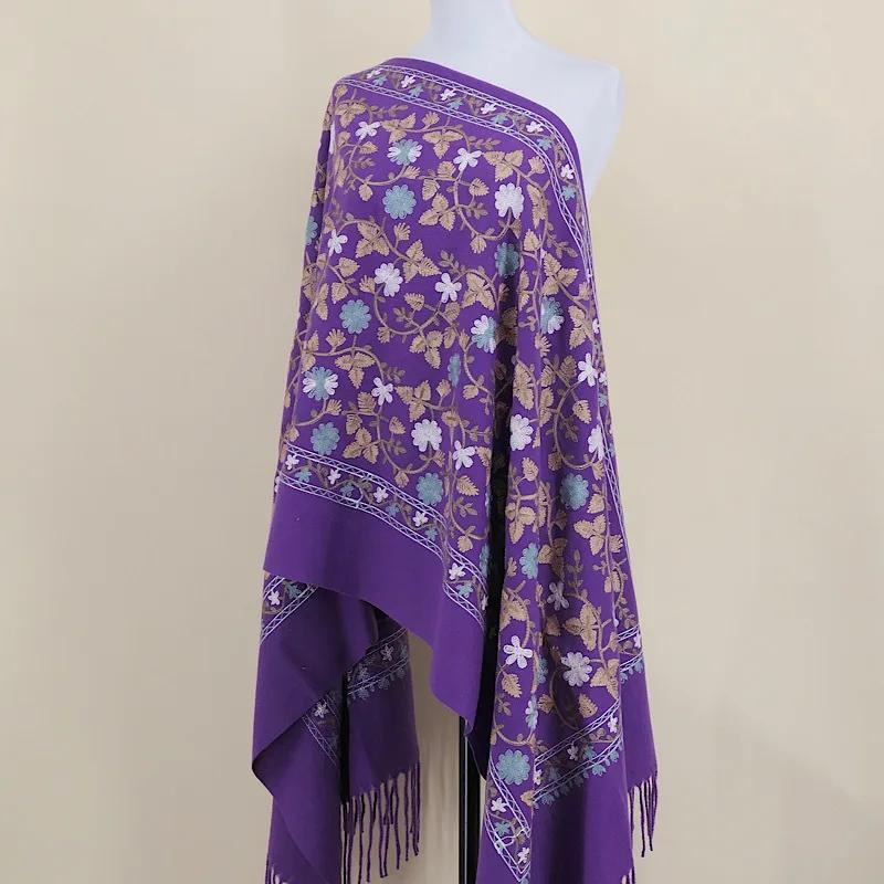 Embroidery Scarf Shawl Imitation Cashmere Woman  Designer Hand Embroidery Cape Thickening Keep Warm Winter Wrap