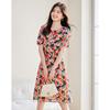 Women's Mulberry Silk Printed Drawstring Midi Dress