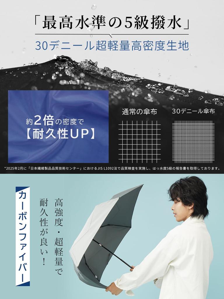 KIZAWA Folding Carbon Fiber Automatic with Cover Umbrella, Shape-Retaining, Ultra-Lightweight Umbrella, 195g, Men's/Women's, One-Touch Open/Close,